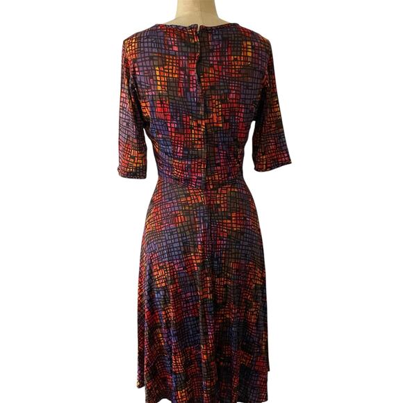 Vintage 70's Ike Clark Slinky Geometric Print Fit and Flare Dress - Picture 3 of 12